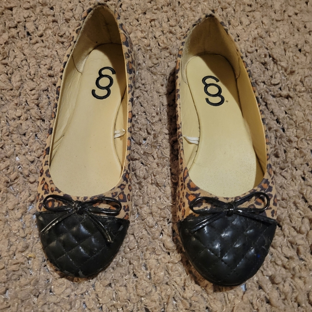 WOMENS LEOPARD PRINT FLAT BALLET SHOES BROWN AND BLACK SIZE 6 - Picture 2 of 10
